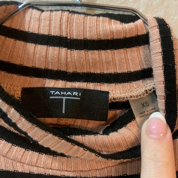Tahari Pink and Black Striped Turtleneck Size XS - Picture 2 of 4